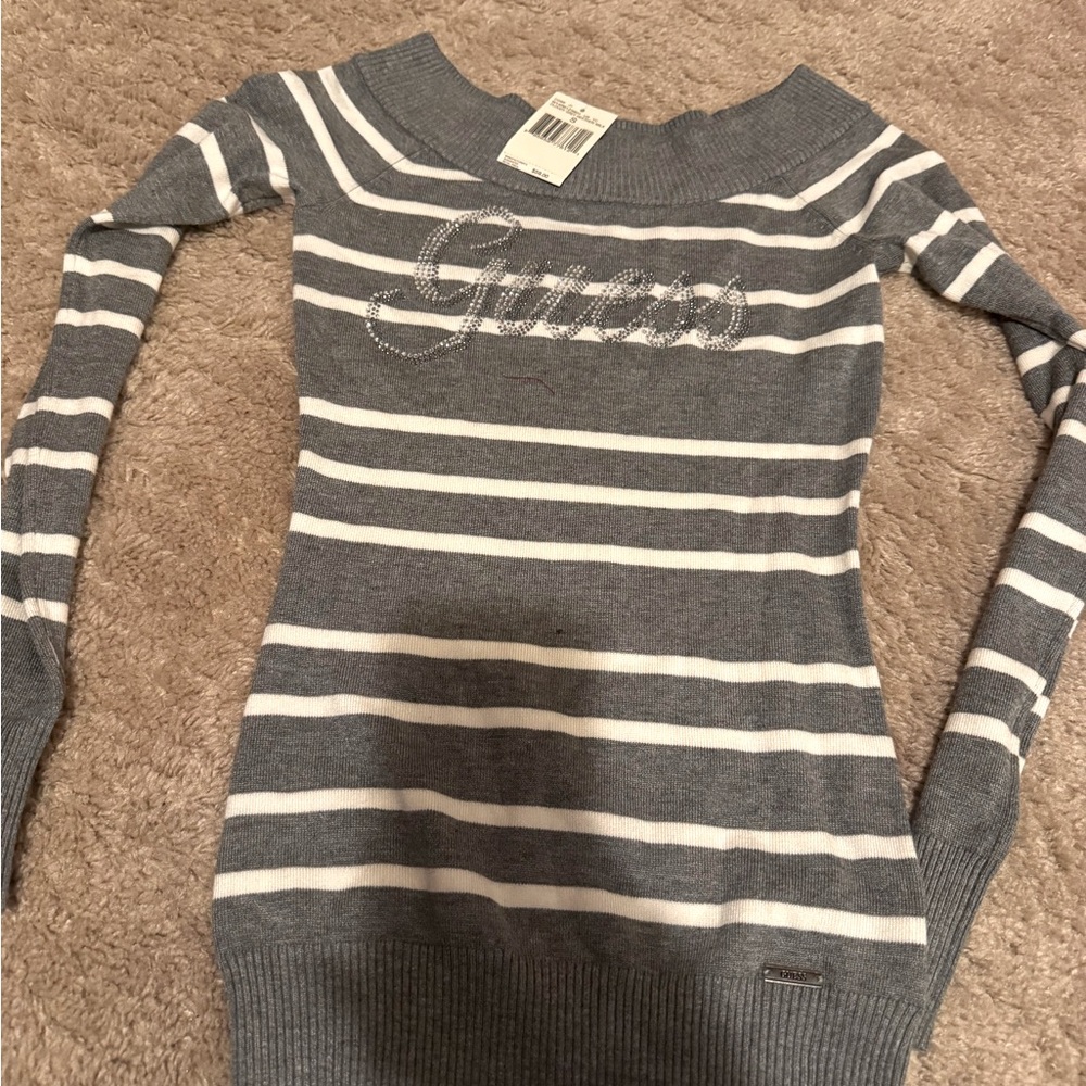 Guess Gray Striped Women's Sweater